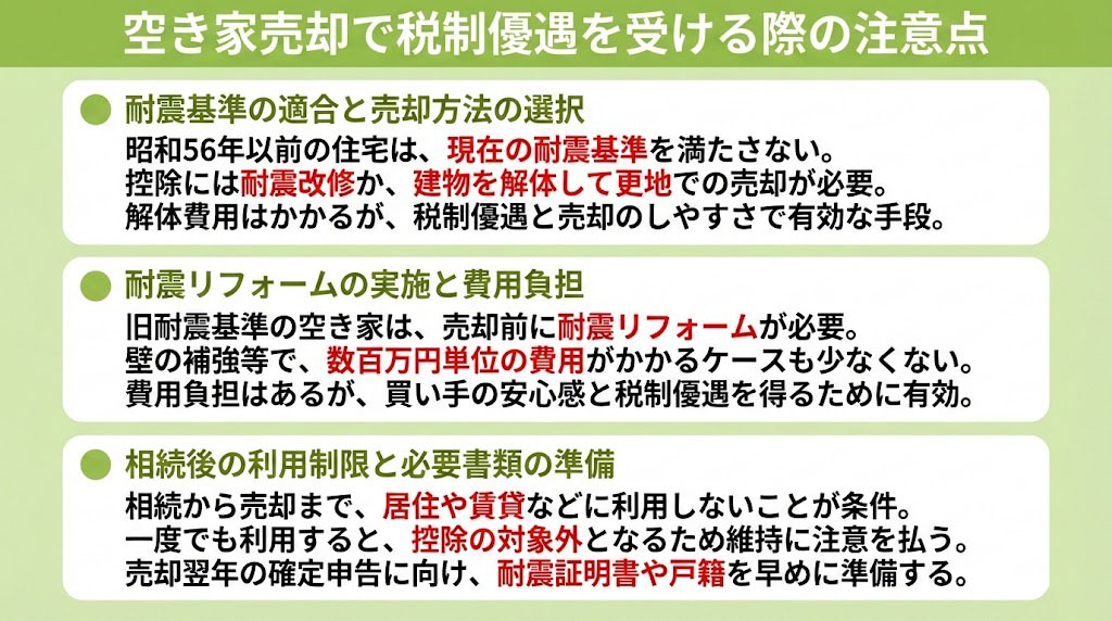 空き家売却で税制優遇を受ける際の注意点