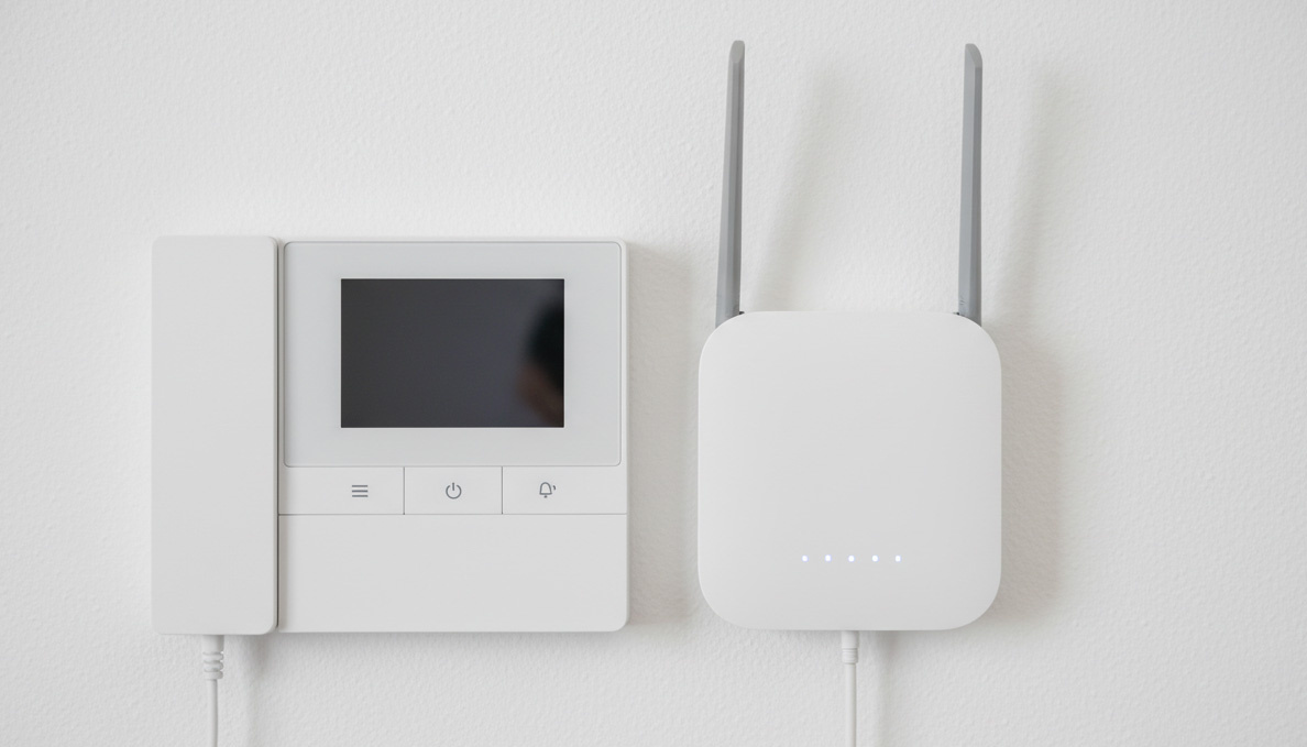 空室対策として導入された無料インターネット設備と、最新のTVモニター付きインターホンのイメージ