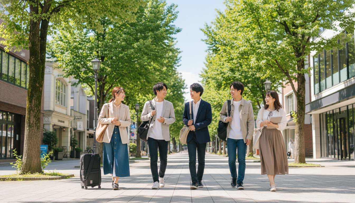甲南大学や神戸薬科大学へ通う学生たちが行き交う、活気ある岡本駅周辺のイメージ