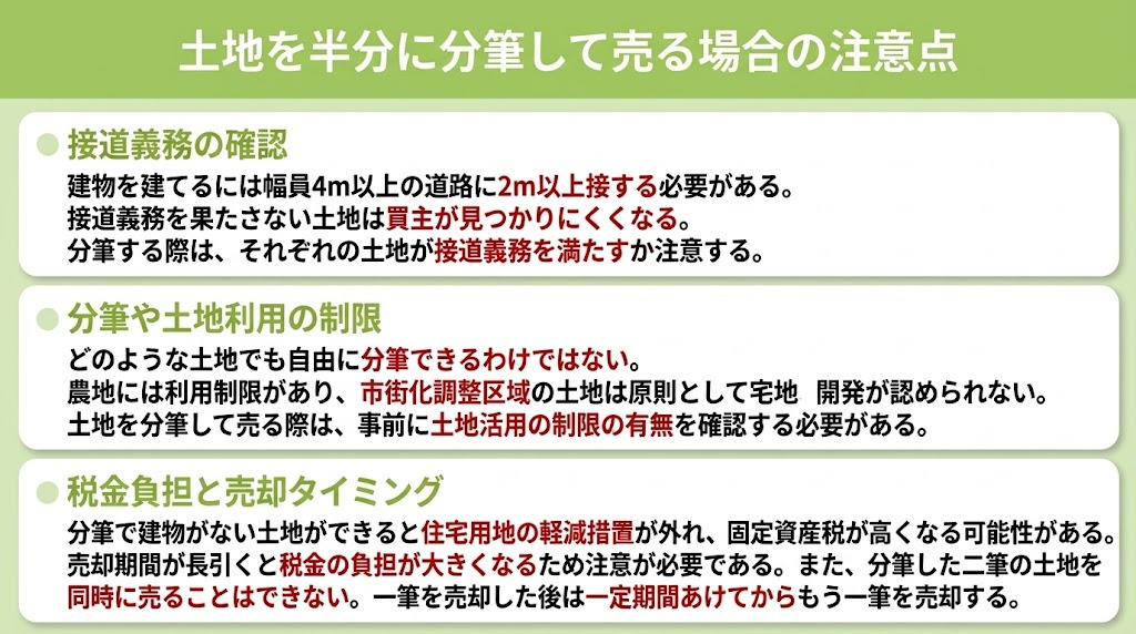 土地を半分に分筆して売る場合の注意点