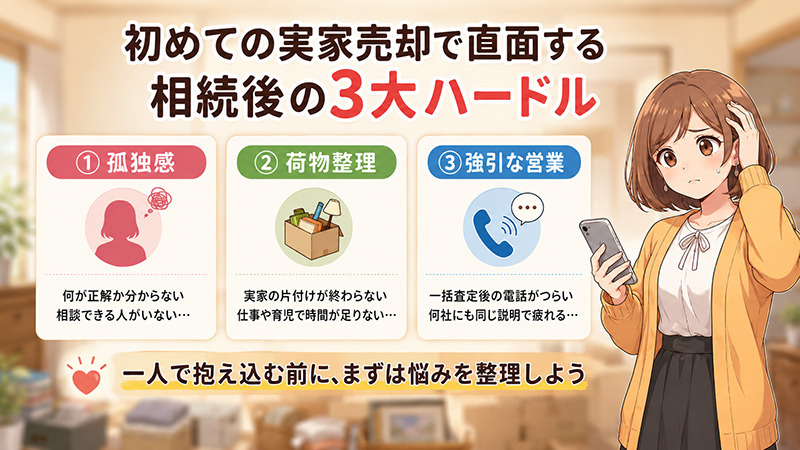 実家の相続による初めての売却で直面する「孤独・荷物整理・強引な営業」の3大ハードル