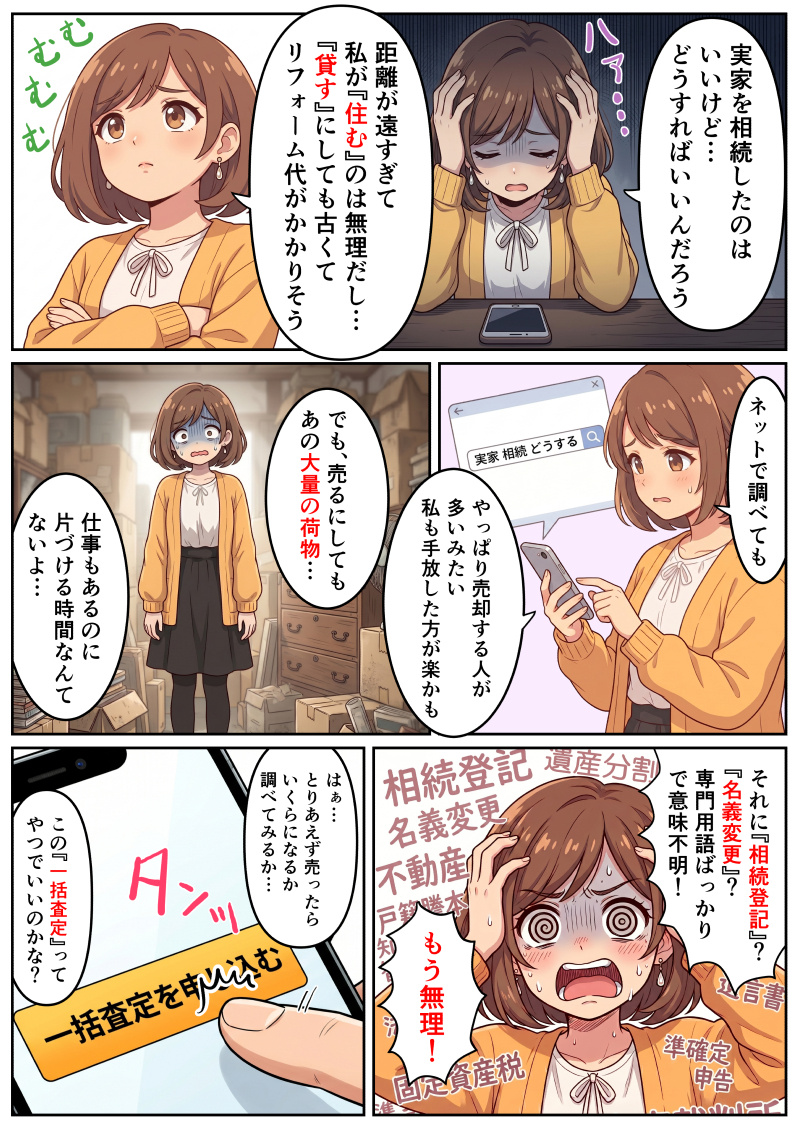 「実家の相続は何から始めるべき?」スマホひとつでお悩み解決。|マンガ①