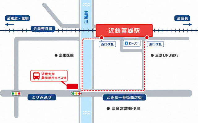 富雄駅から近畿大学行富雄バス停画像