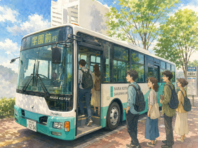 学園前駅から奈良先端科学技術大学院大学までのバス通学ルートや所要時間・交通アクセスの解説