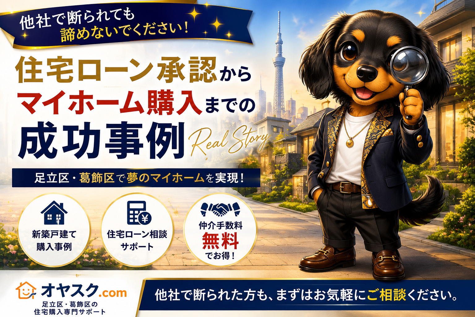 他社で住宅ローンを断られた後に新築戸建て購入を実現した成功事例を紹介するオヤスク.comの記事