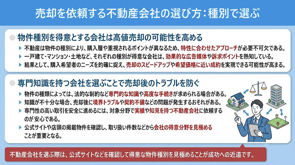 売却を依頼する不動産会社の選び方:種別で選ぶ