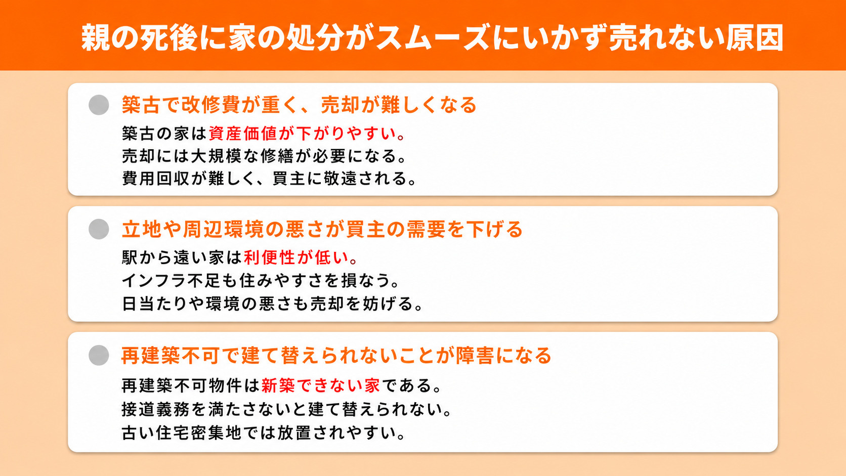 親の死後に家の処分がスムーズにいかず売れない原因