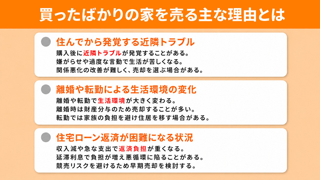 買ったばかりの家を売る主な理由とは