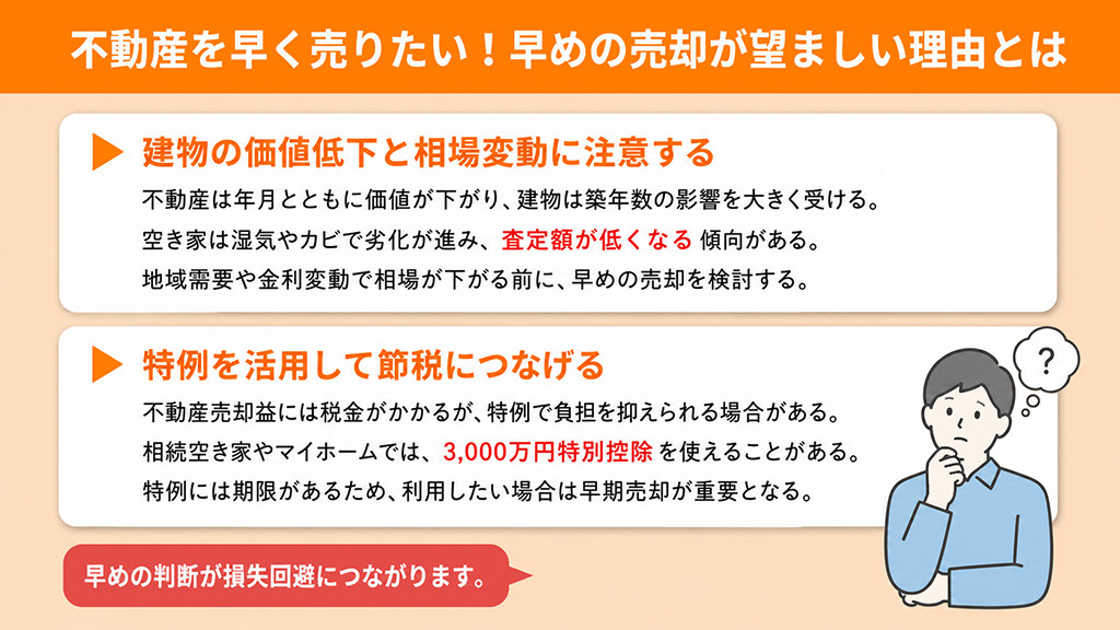 不動産を早く売りたい!早めの売却が望ましい理由とは