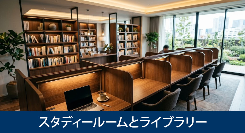 集中できるスタディールームとライブラリー