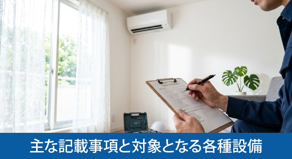 付帯設備表の主な記載事項と対象となる各種設備