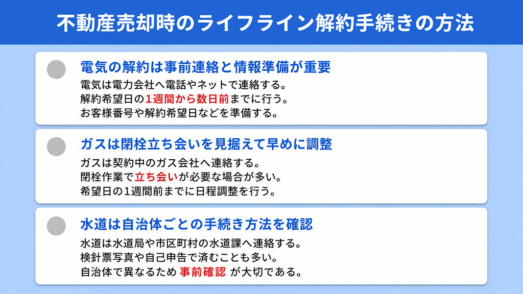 不動産売却時のライフライン解約手続きの方法