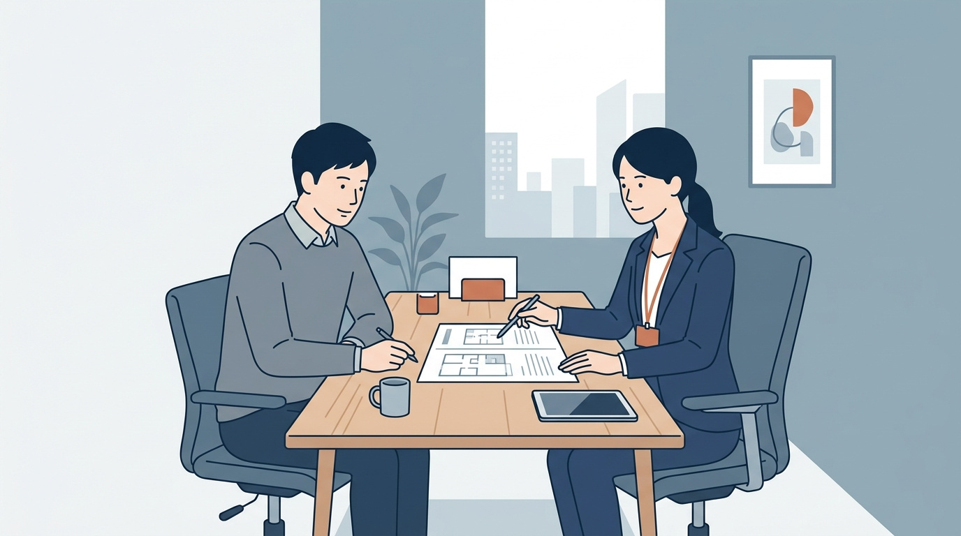 担当者と媒介契約を確認するイメージ