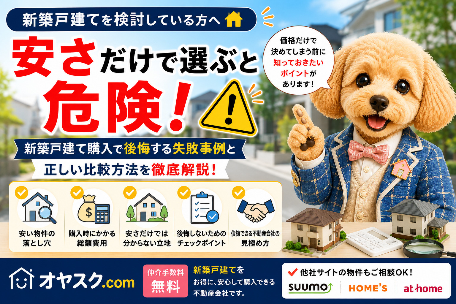 新築戸建てや不動産会社を安さだけで選ぶ危険性と後悔しない比較方法を解説するオヤスク.comの記事