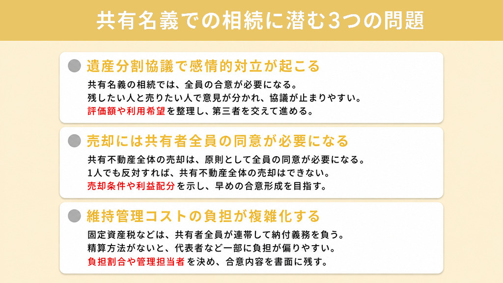 共有名義での相続に潜む3つの問題