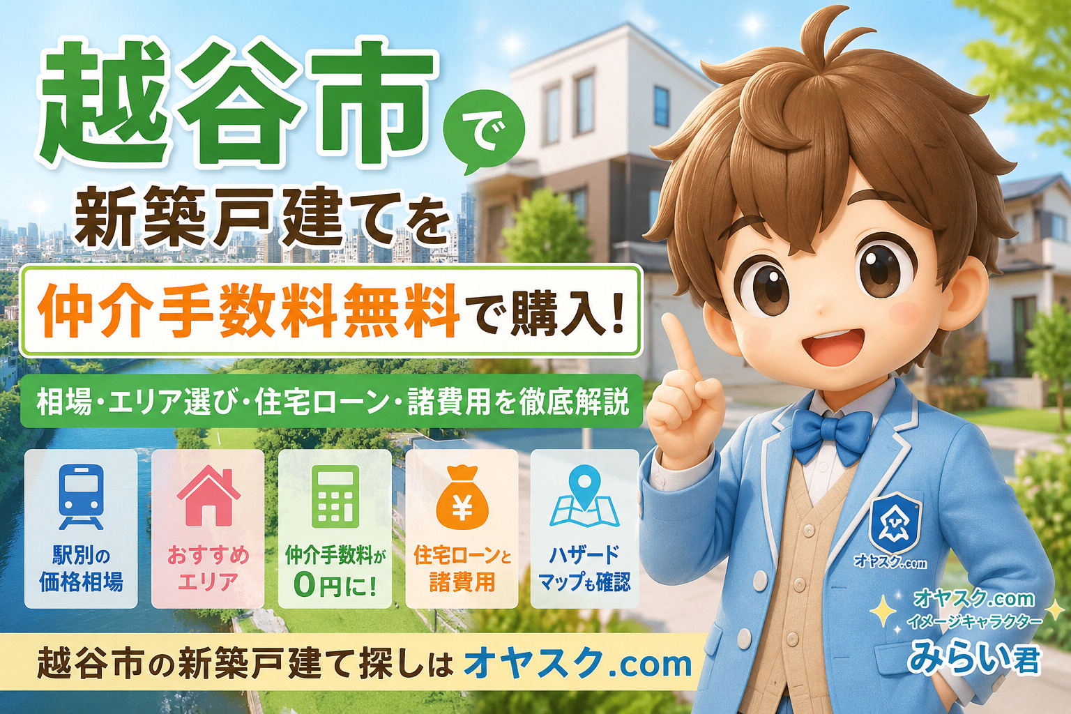 越谷市の新築戸建て・新築一戸建てを仲介手数料無料で購入できるオヤスク.com