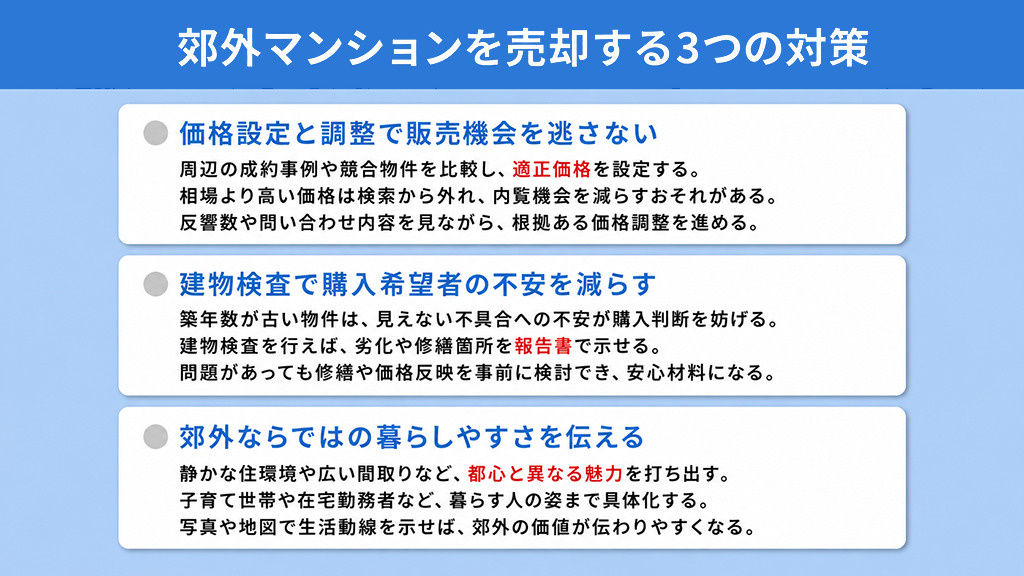 郊外マンションを売却する3つの対策