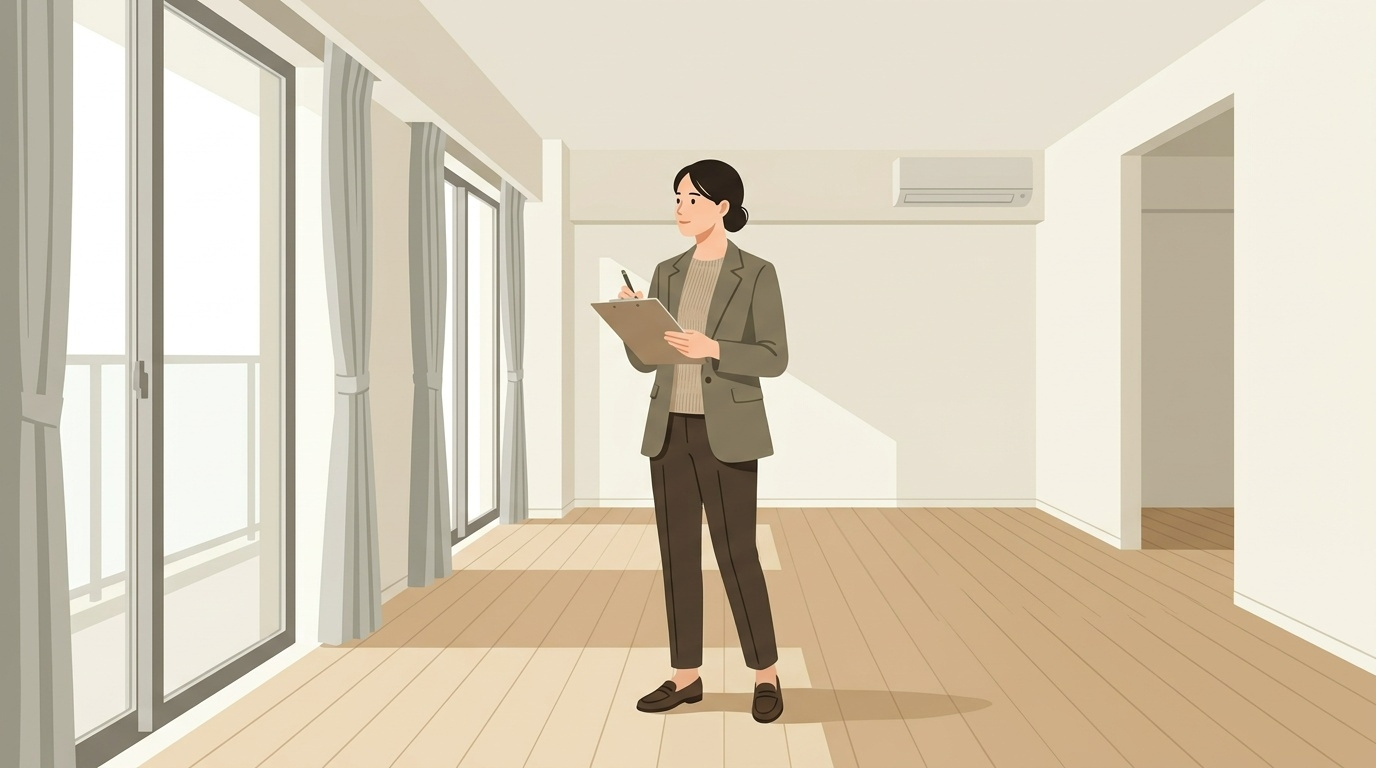担当者が室内や日当たりを確認する訪問査定のイメージ