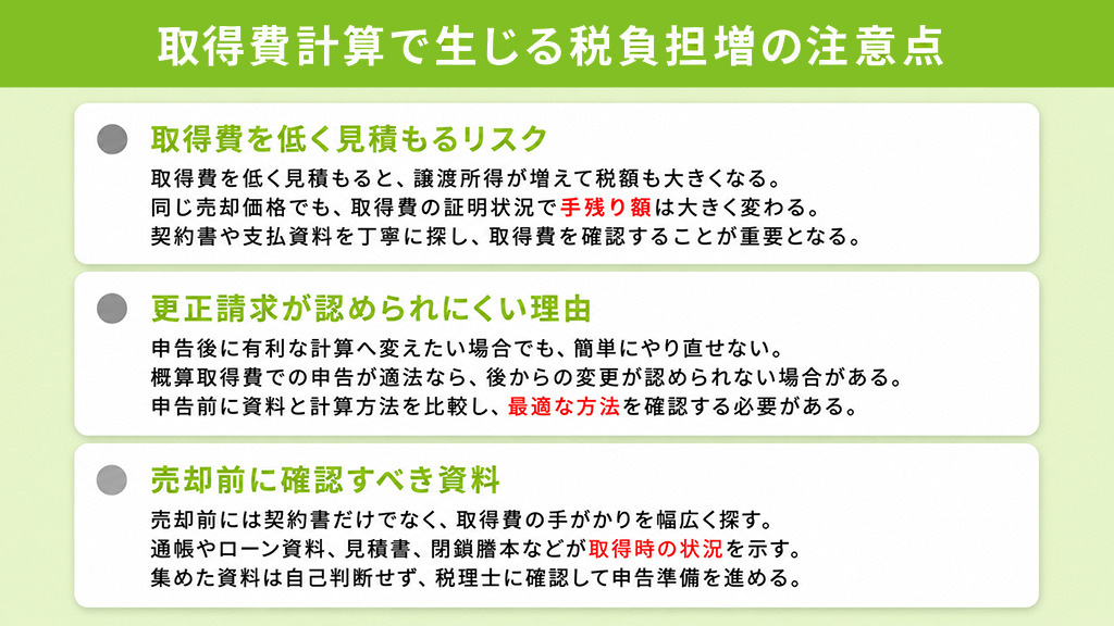 取得費計算で生じる税負担増の注意点
