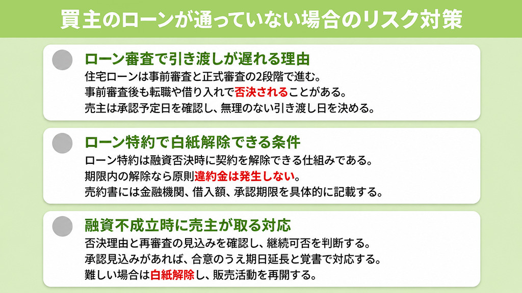買主のローンが通っていない場合のリスク対策