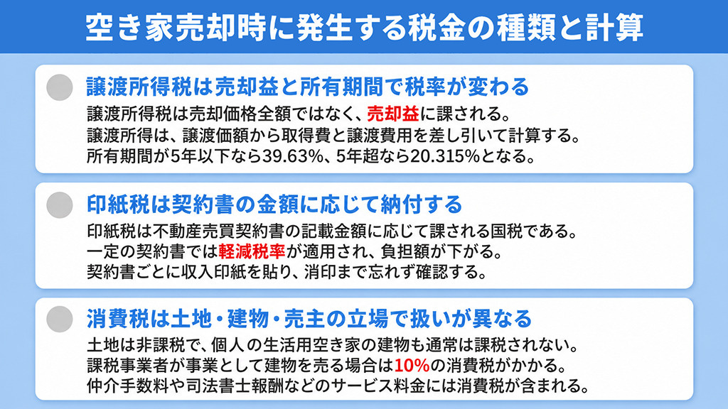 空き家売却時に発生する税金の種類と計算