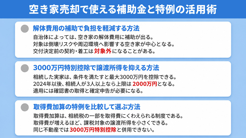 空き家売却で使える補助金と特例の活用術