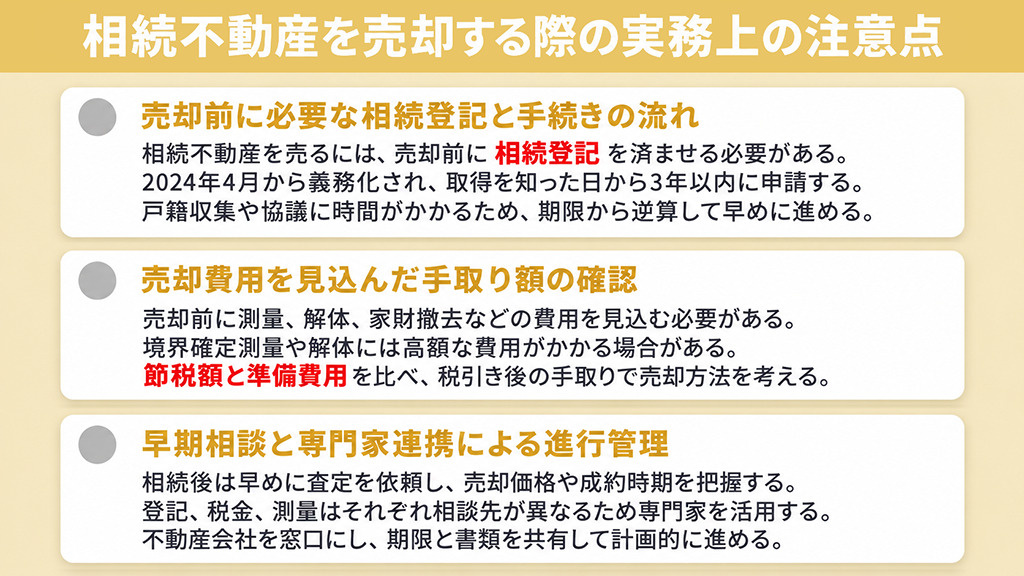相続不動産を売却する際の実務上の注意点