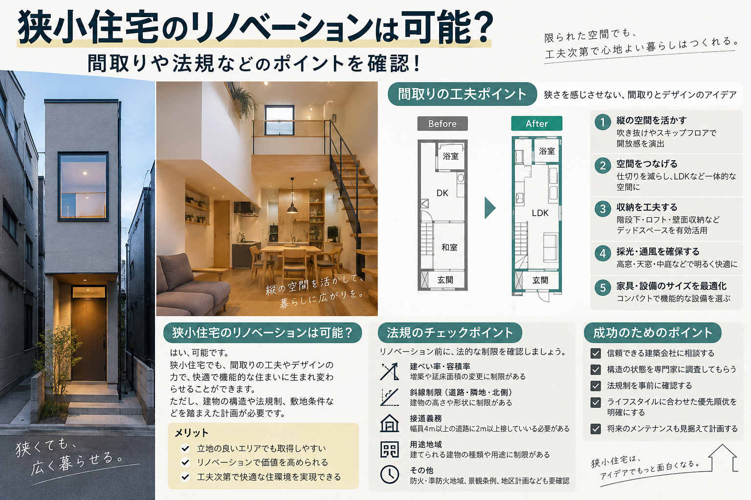 狭小住宅のリノベーションは可能?間取りや法規など11のポイントを確認!