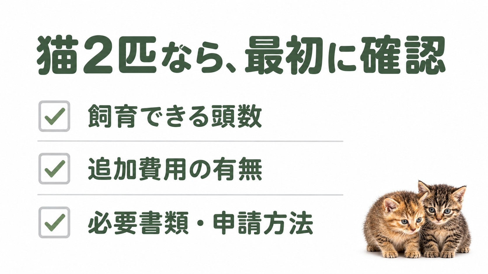 のあ&みあと確認する猫2匹の飼育頭数・追加費用・必要書類のチェックリスト