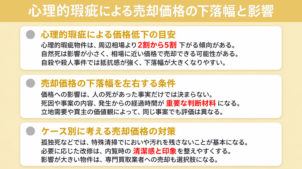心理的瑕疵による売却価格の下落幅と影響