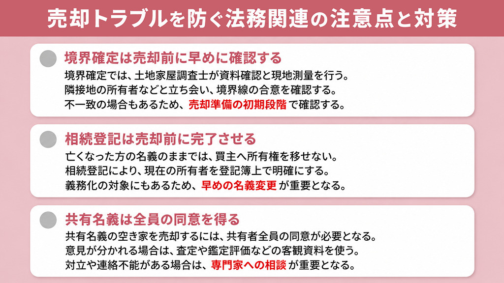 売却トラブルを防ぐ法務関連の注意点と対策