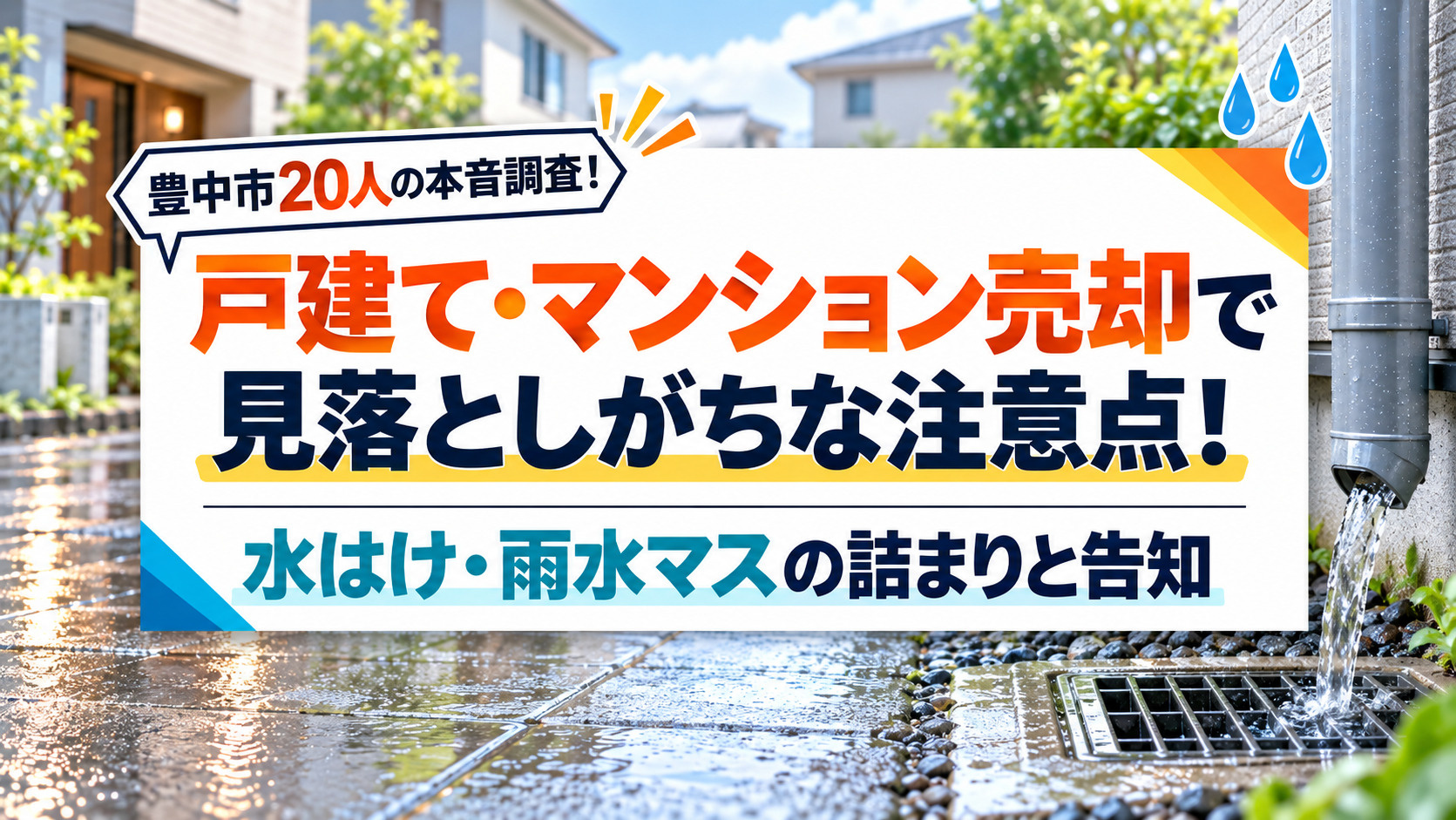 戸建て・マンション売却で見落としがちな注意点!水はけ・雨水マスの詰まりと告知―豊中市13人の本音調査!