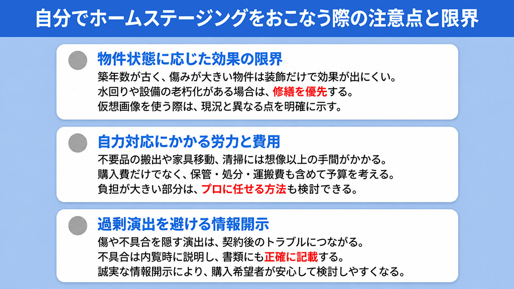 自分でホームステージングをおこなう際の注意点と限界