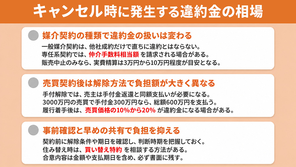 キャンセル時に発生する違約金の相場