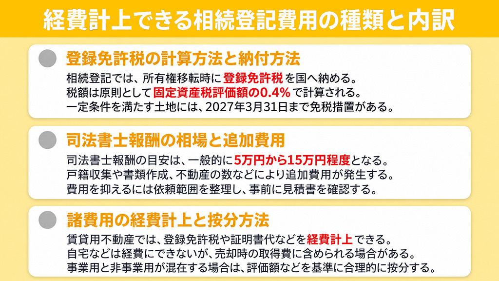 経費計上できる相続登記費用の種類と内訳
