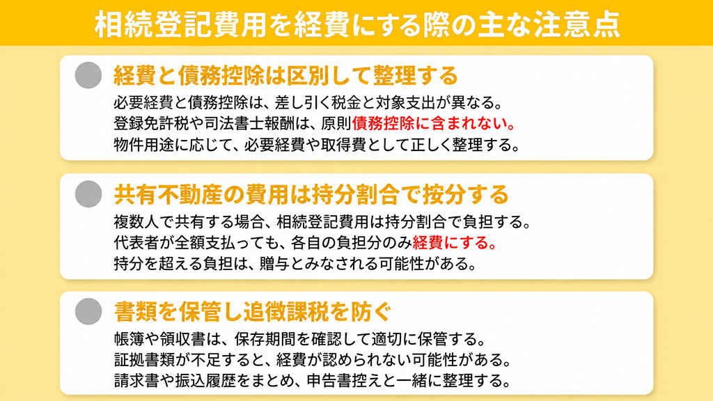 相続登記費用を経費にする際の主な注意点