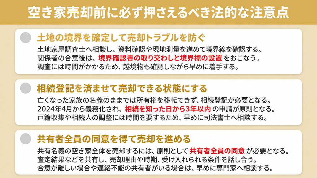 空き家売却前に必ず押さえるべき法的な注意点