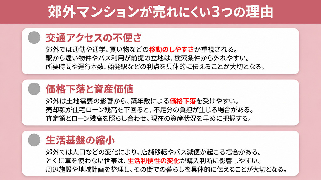 郊外マンションが売れにくい3つの理由