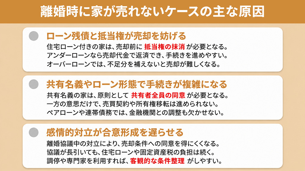 離婚時に家が売れないケースの主な原因