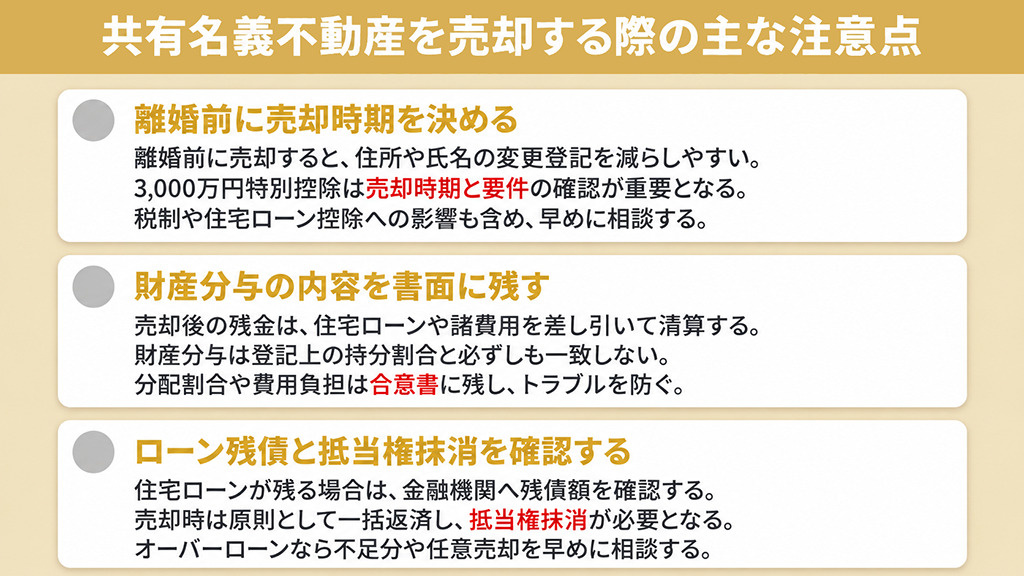 共有名義不動産を売却する際の主な注意点