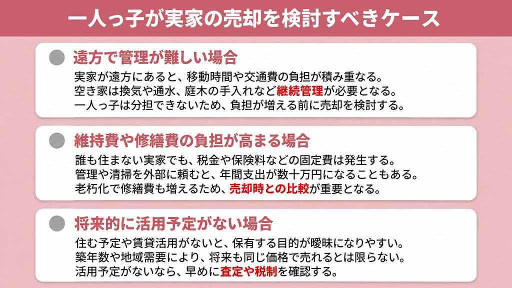 一人っ子が実家の売却を検討すべきケース