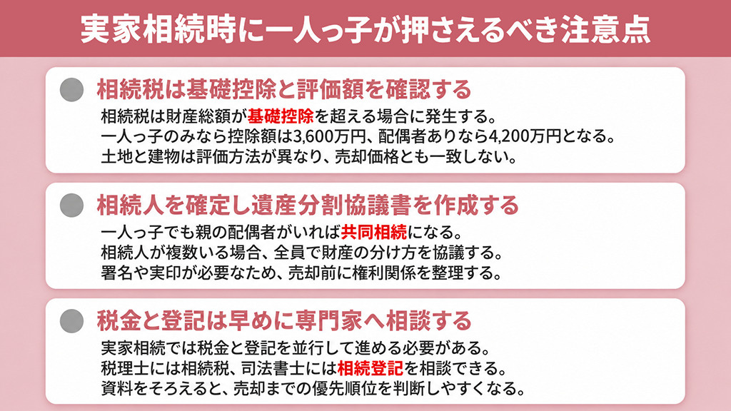 実家相続時に一人っ子が押さえるべき注意点
