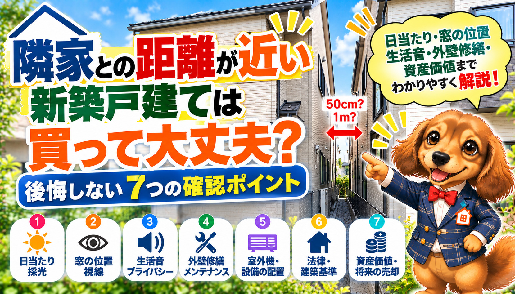 隣家との距離が近い新築戸建ての採光・窓の位置・生活音・外壁修繕の確認ポイント
