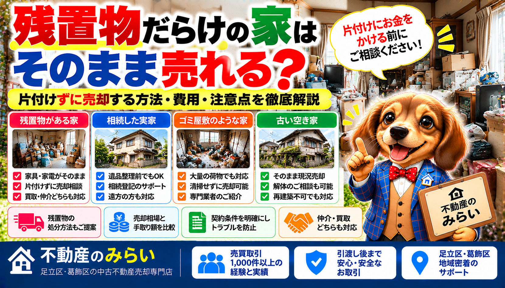 残置物だらけの家を片付けずに売却する方法を解説する不動産のみらいの画像