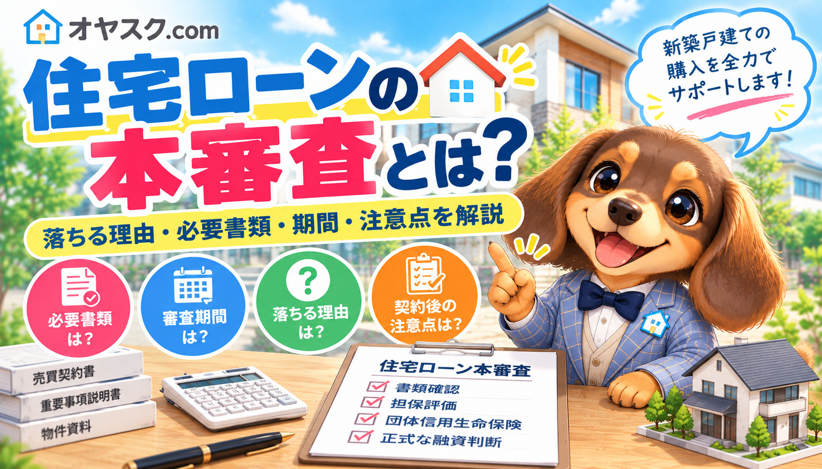 住宅ローンの本審査について必要書類や審査期間、落ちる理由を解説するオヤスク.comのタイトル画像