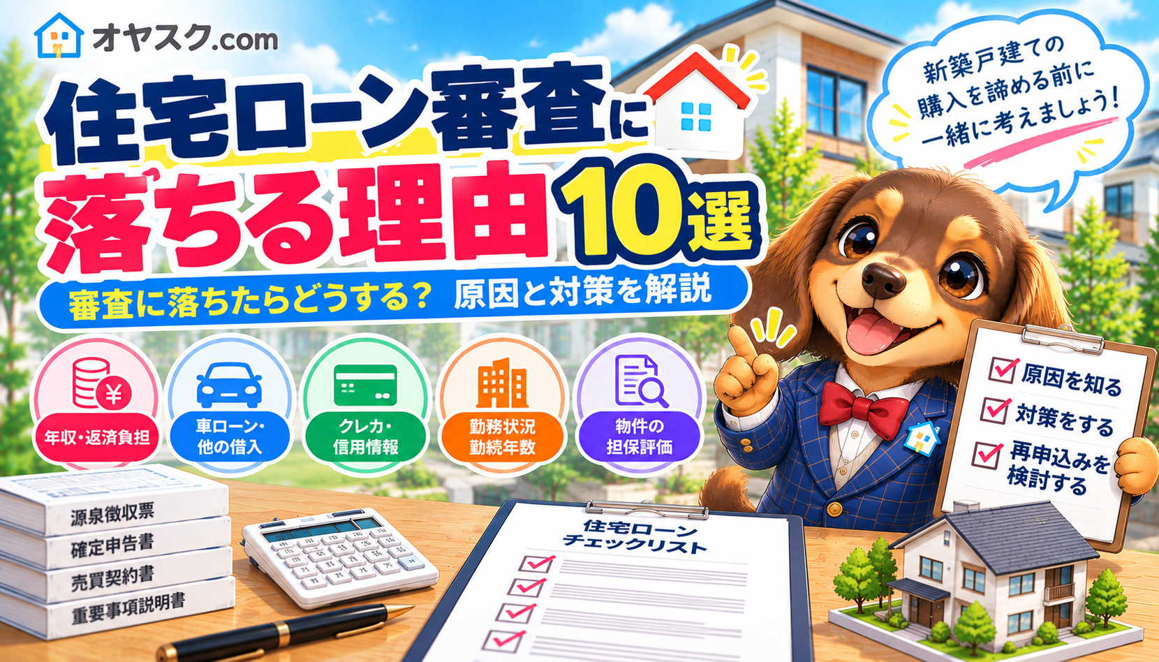 住宅ローン審査に落ちる理由と再申込みの対策を解説するオヤスク.comのタイトル画像