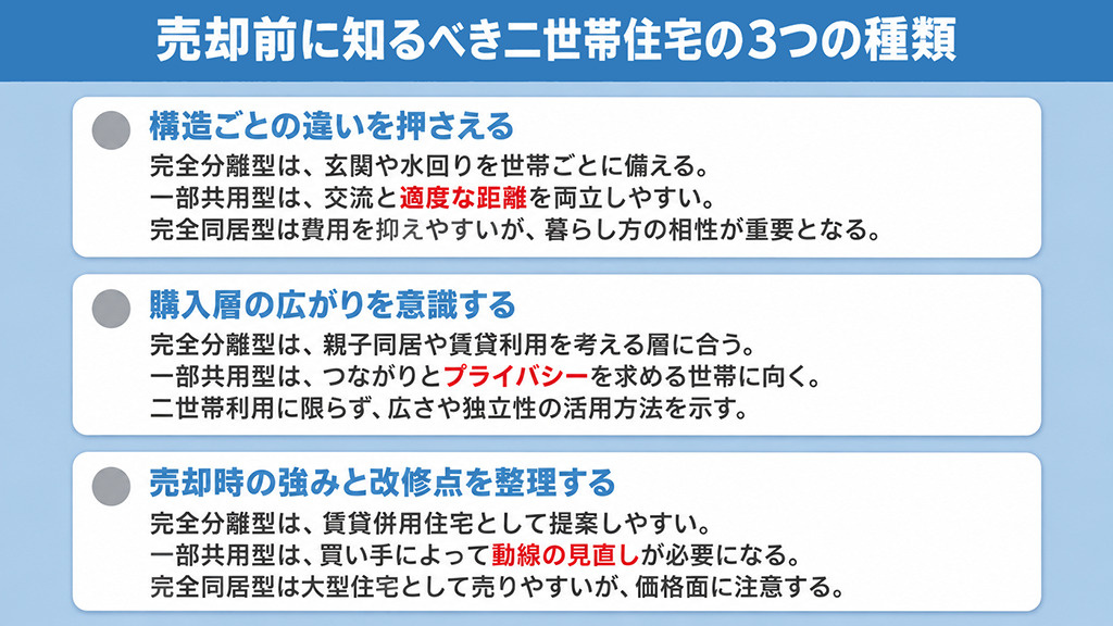 売却前に知るべき二世帯住宅の3つの種類