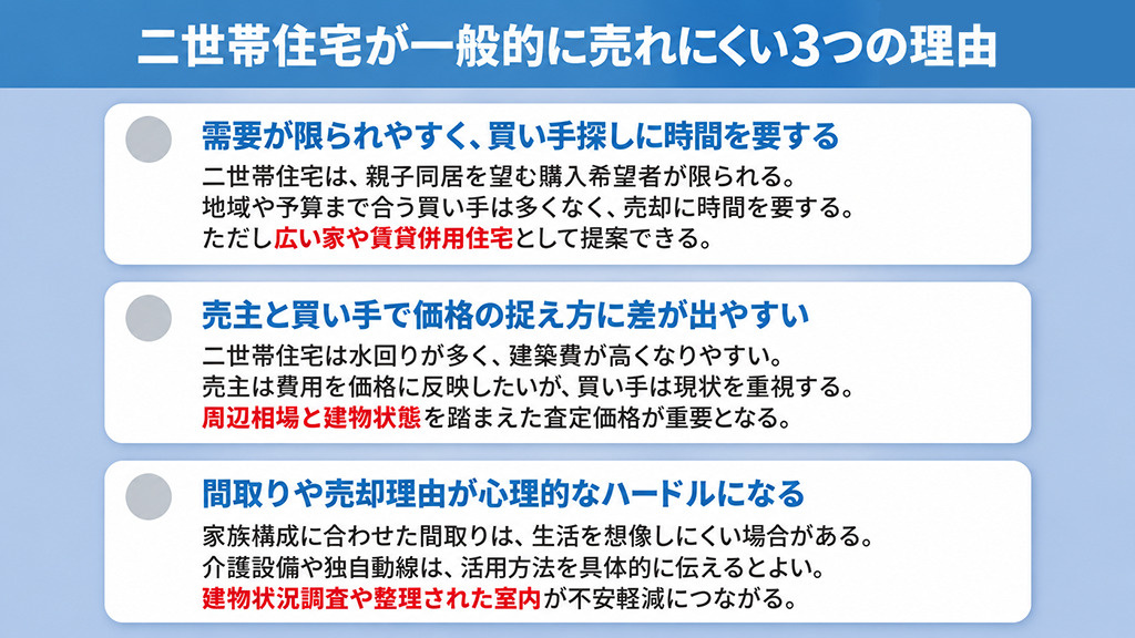 二世帯住宅が一般的に売れにくい3つの理由