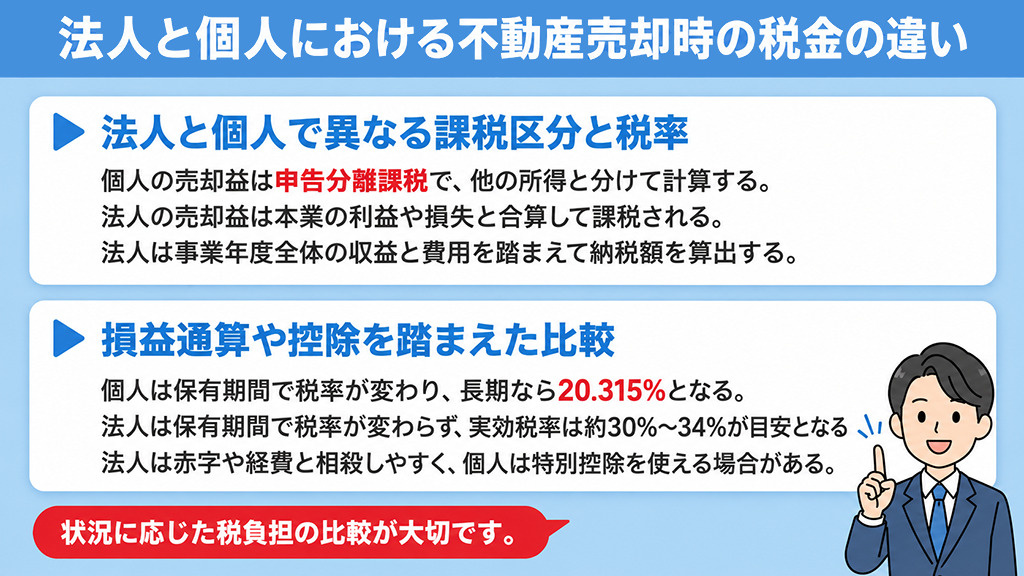 法人と個人における不動産売却時の税金の違い
