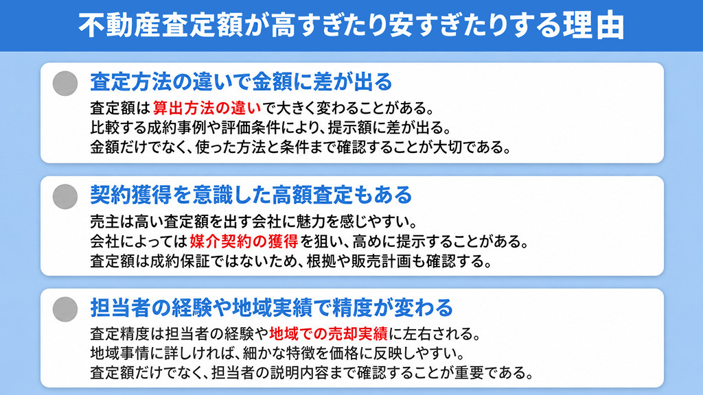 不動産査定額が高すぎたり安すぎたりする理由